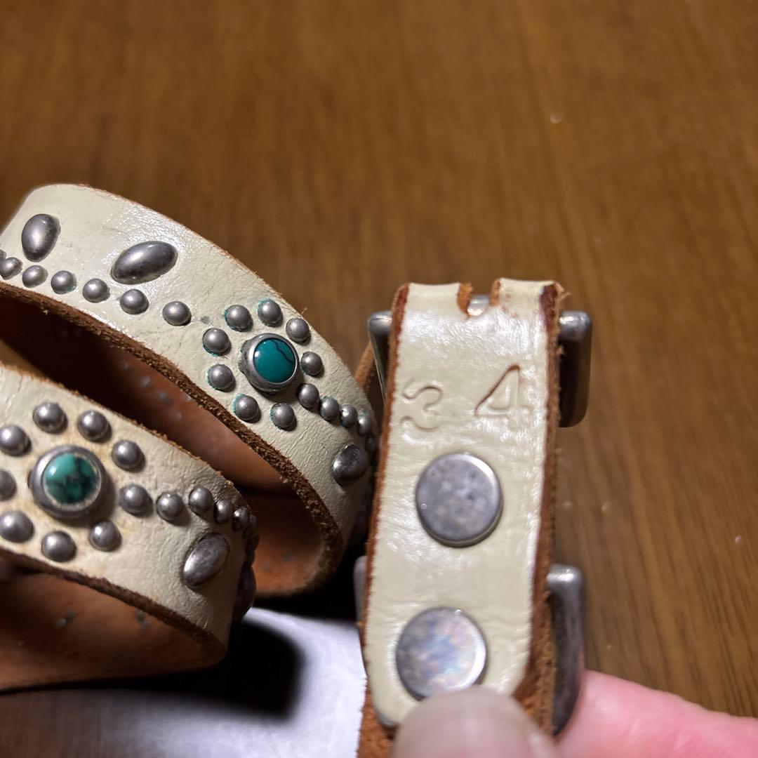 【HTC】ナロースタッズホワイトレザーベルト　34