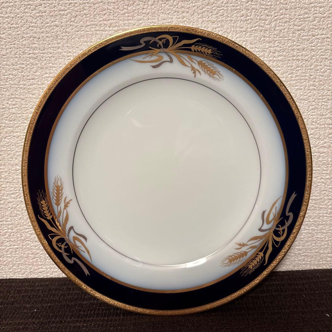 大倉陶園　ロイヤルブルー　瑠璃金彩金蝕稲穂　デザートプレート　20cm