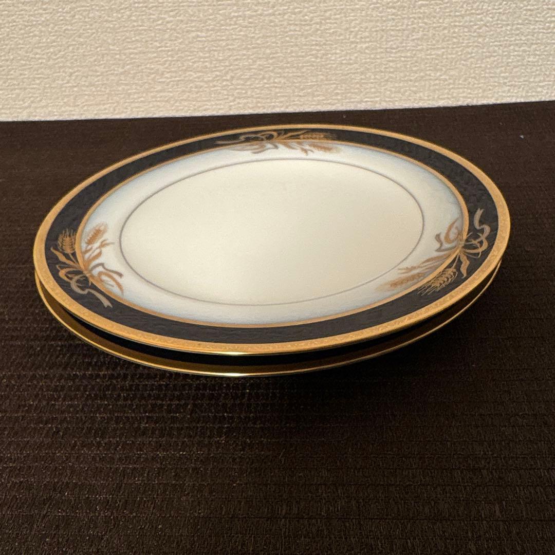 大倉陶園　ロイヤルブルー　瑠璃金彩金蝕稲穂　デザートプレート　20cm