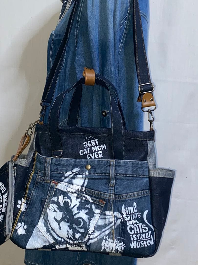 セール☆岡山デニム☆ダメージデニム☆☆トラネコ☆リュック対応☆4wayバッグ