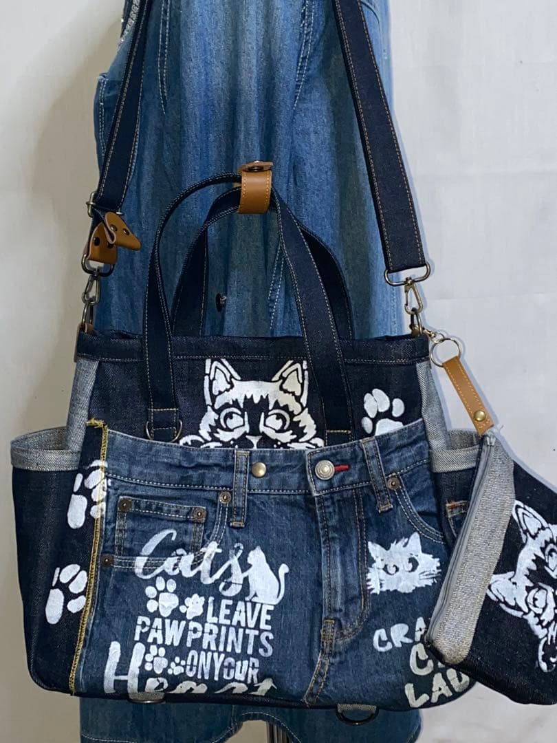 セール☆岡山デニム☆ダメージデニム☆☆トラネコ☆リュック対応☆4wayバッグ