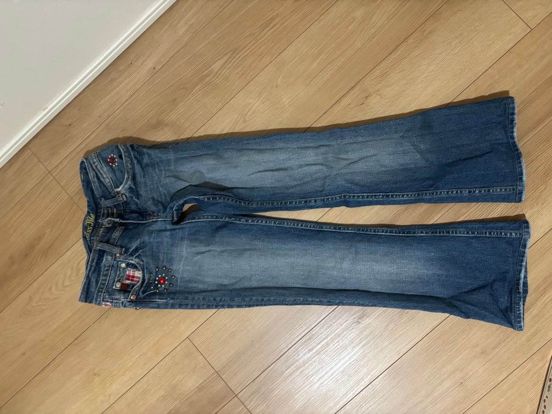 miss me ミスミー ストレートデニム スキニー y2k刺繍装飾ローライズ