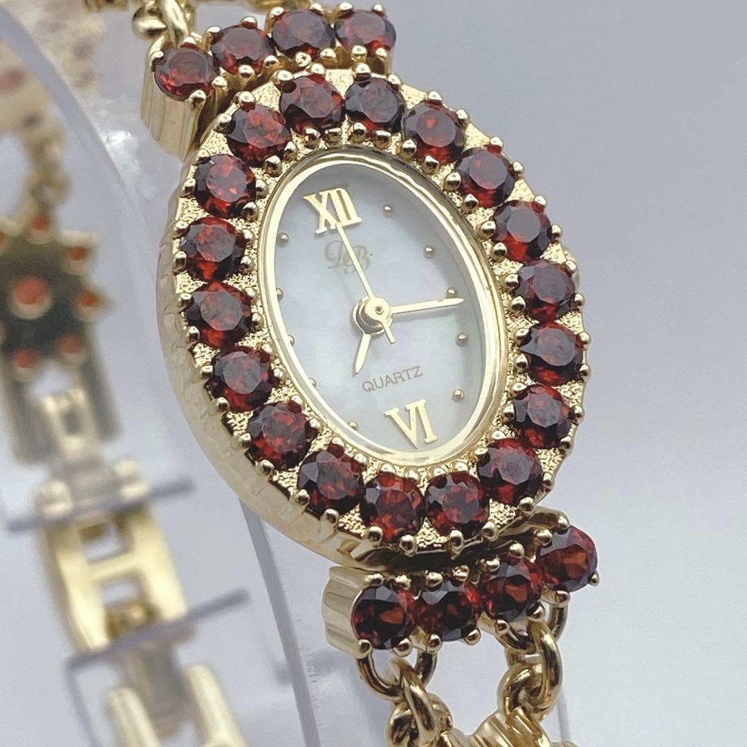 希少　D.M Buxton ホワイトシェル文字盤 ガーネット装飾 ブレスウォッチ