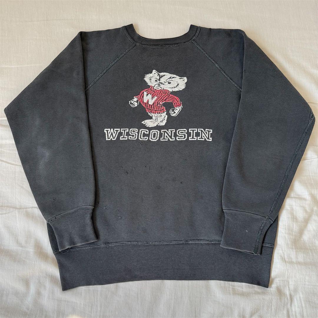 60s Wisconsin ヴィンテージスウェット ブラック カラーフロッキー