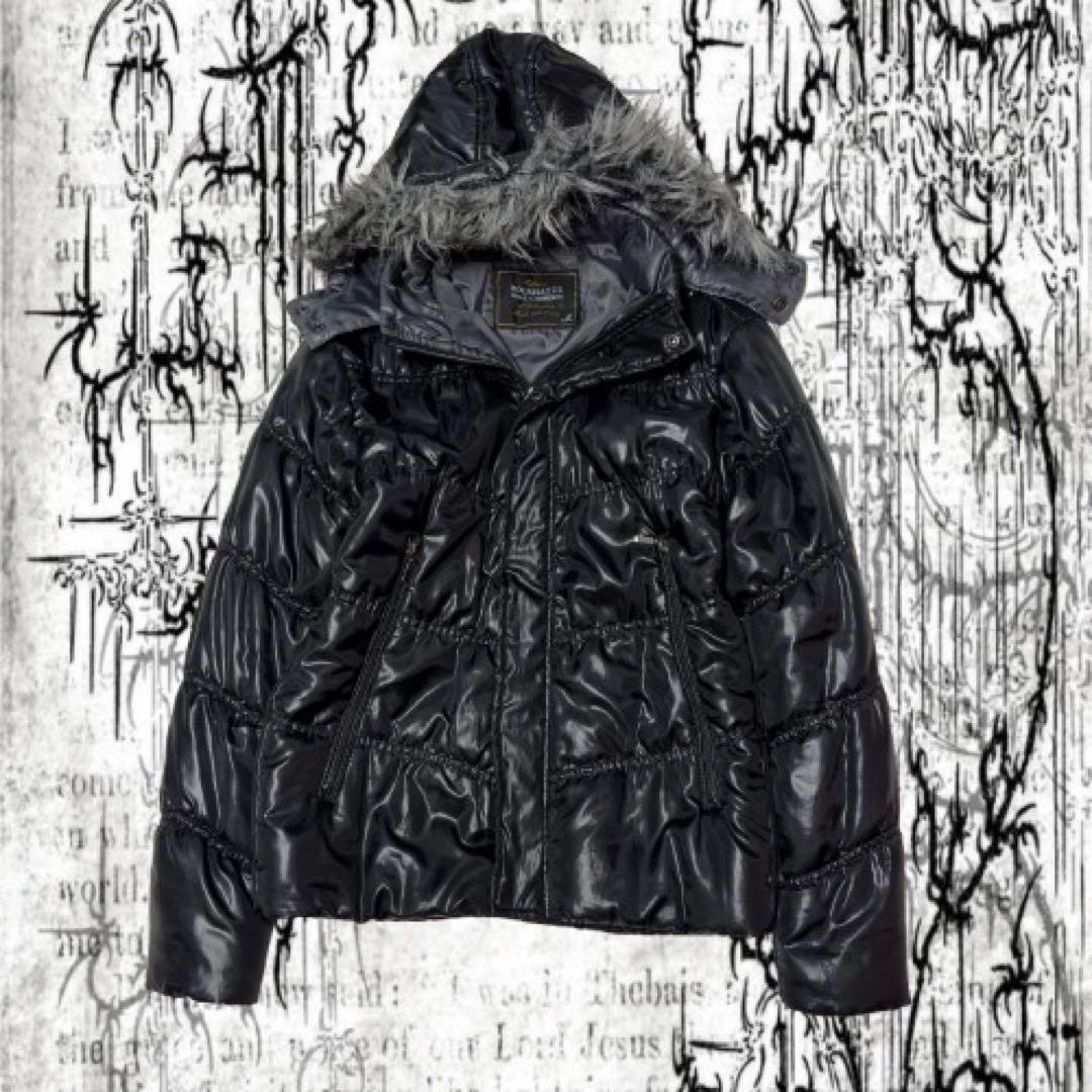 00’s お兄系 down 光沢　ホワイトファー M ブラック　黒　ハの字