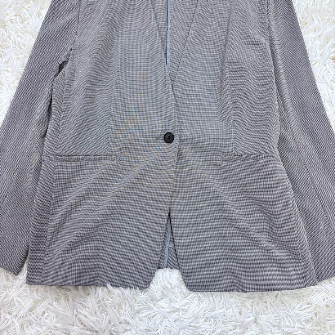 極美品 INDIVI 洗える 千鳥柄ノーカラージャケット UVケア 接触冷感LL