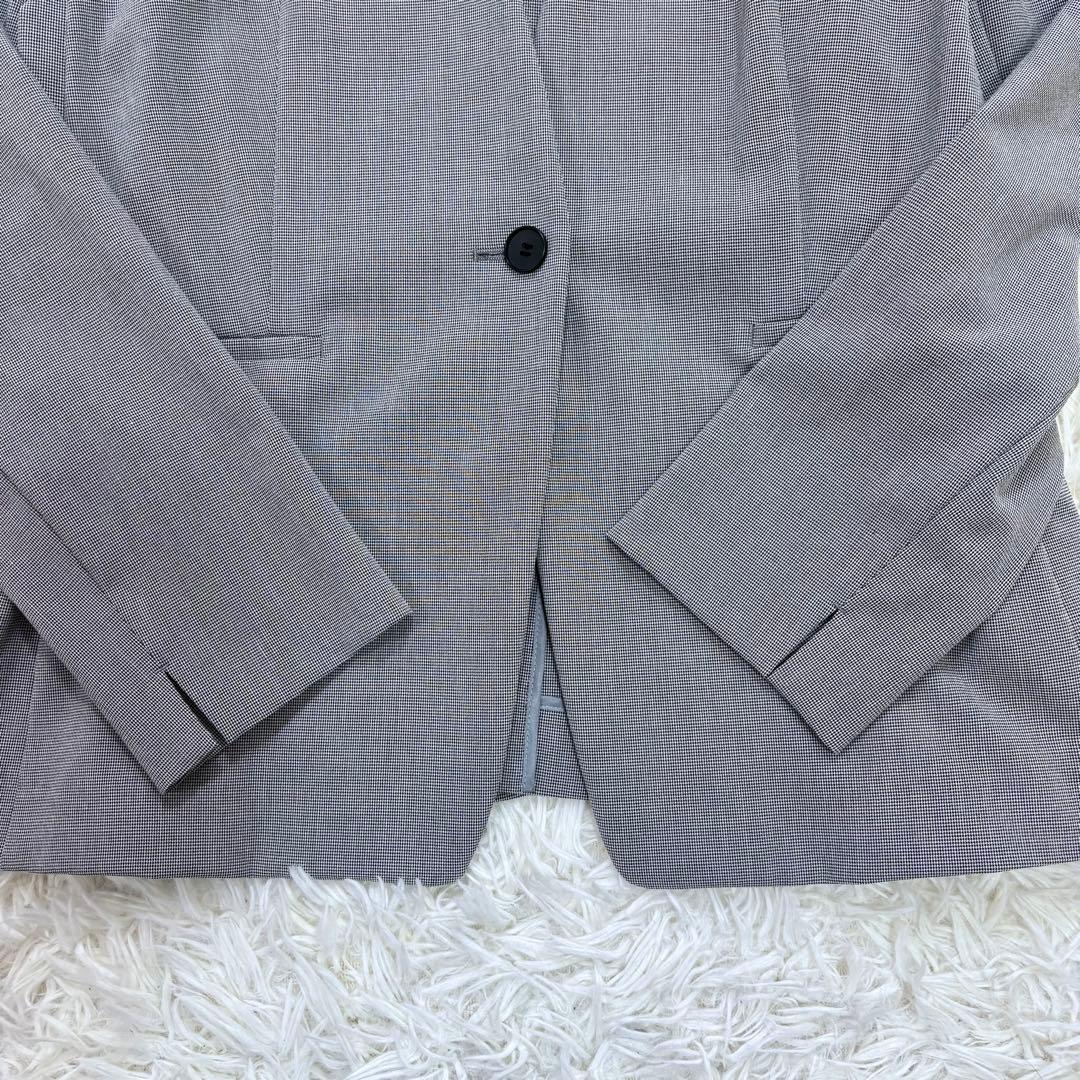 極美品 INDIVI 洗える 千鳥柄ノーカラージャケット UVケア 接触冷感LL