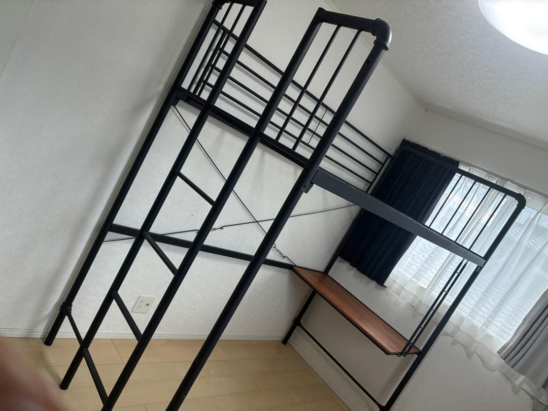 スチール製ロフトベッド ブラック