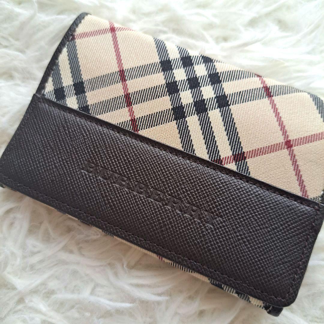 【未使用級】【バーバリー】ノバチェック レザー キャンバス名刺入れ カードケース