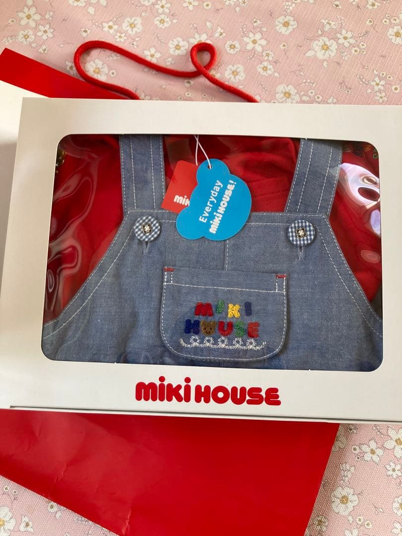 ミキハウス オーバーオール 80cm新品未使用　箱入り、袋付き