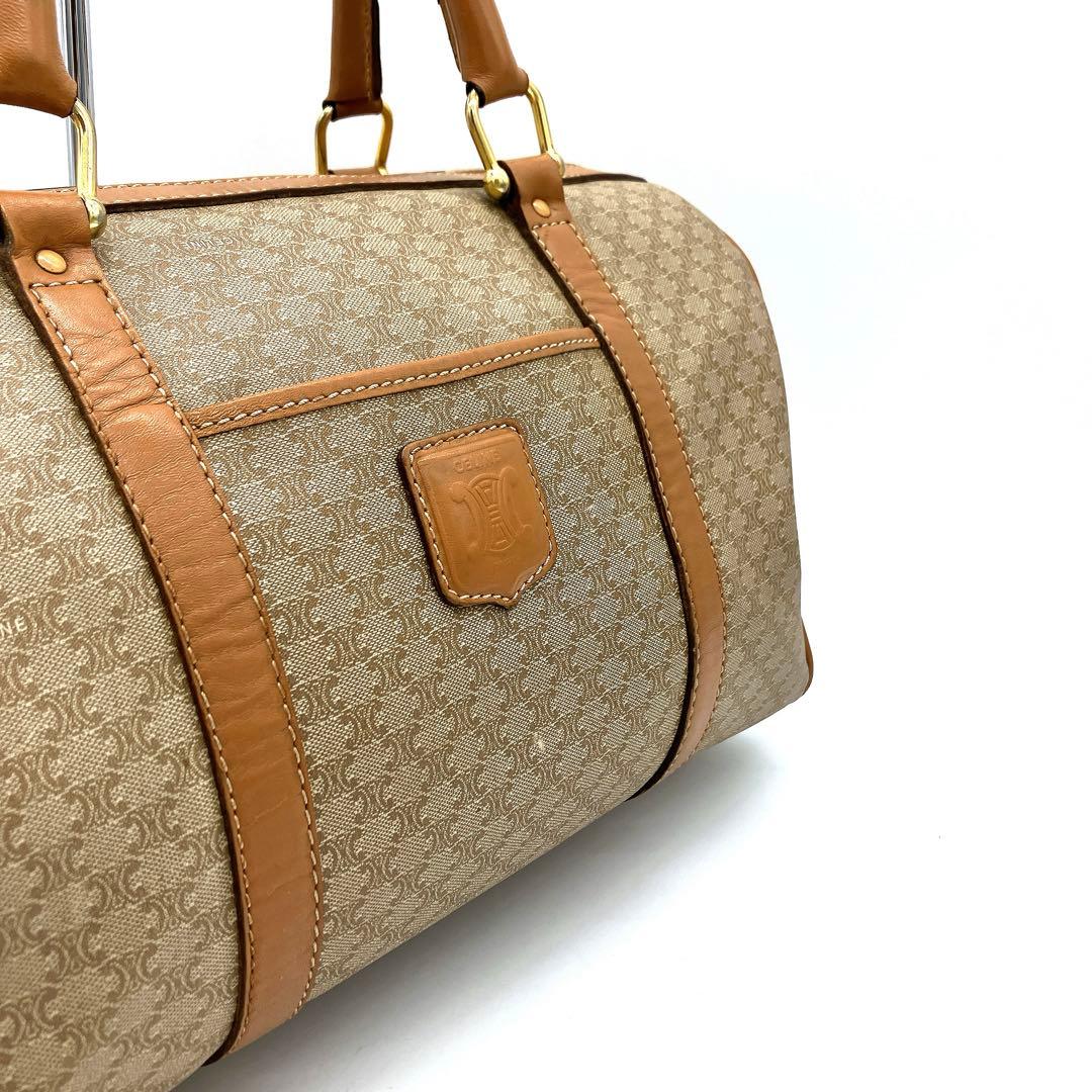 【CELINE】ミニボストンバッグ　マカダム柄　ゴールド金具　ブラウン　PVC