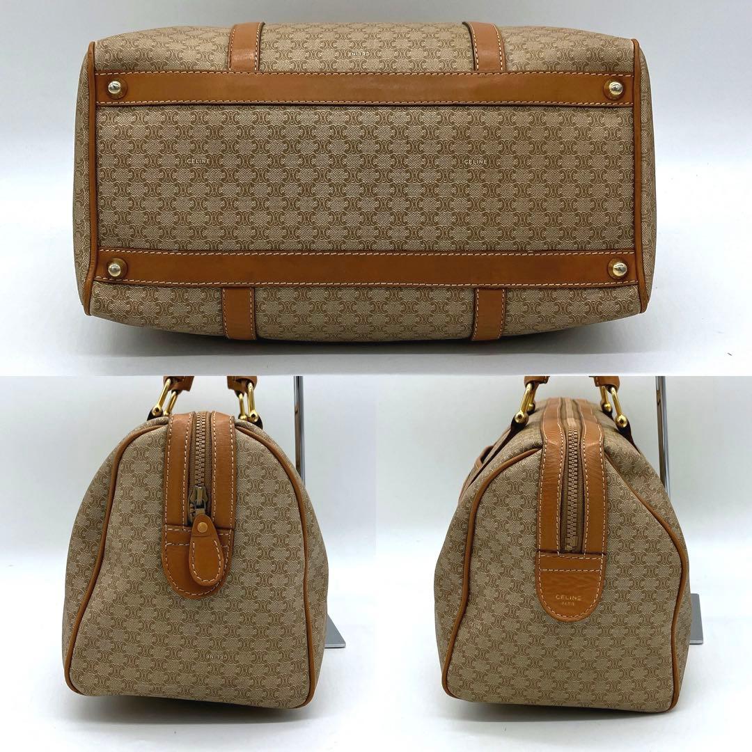 【CELINE】ミニボストンバッグ　マカダム柄　ゴールド金具　ブラウン　PVC