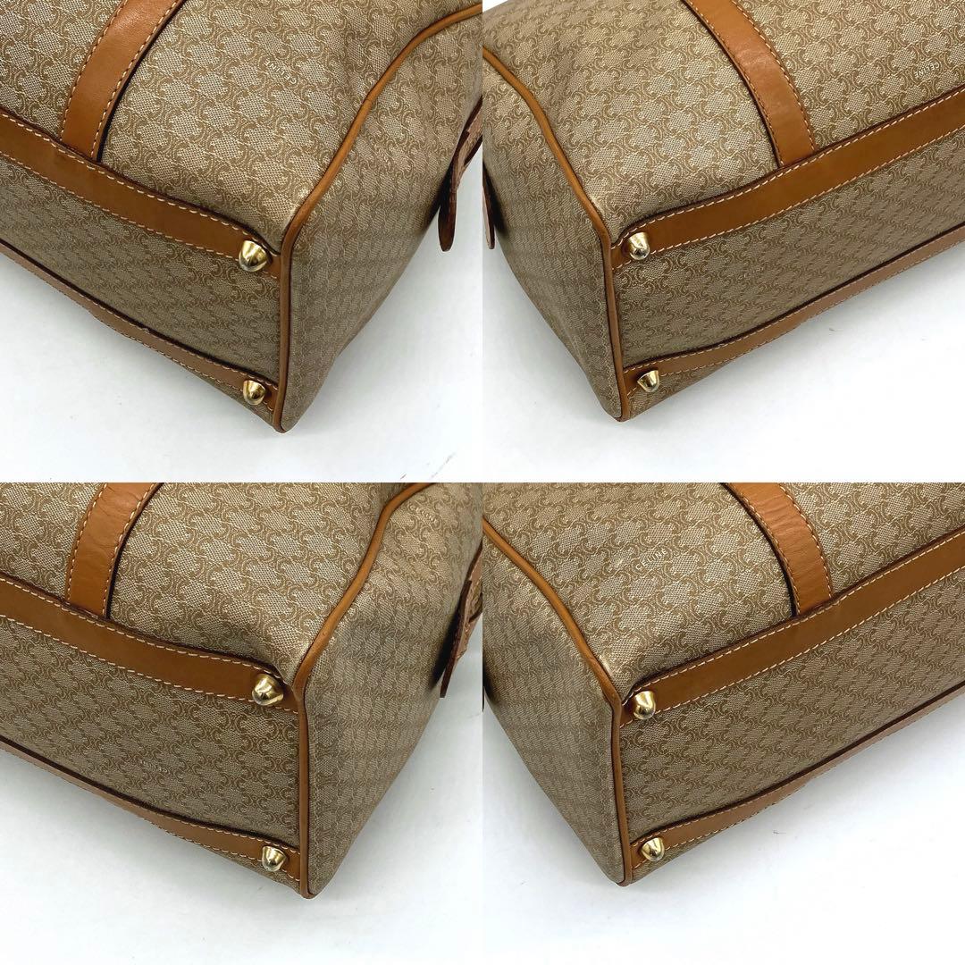 【CELINE】ミニボストンバッグ　マカダム柄　ゴールド金具　ブラウン　PVC