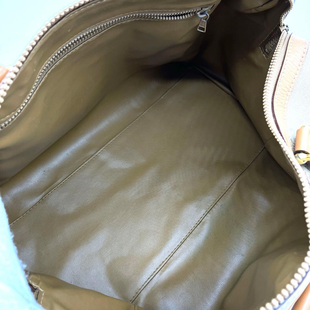 【CELINE】ミニボストンバッグ　マカダム柄　ゴールド金具　ブラウン　PVC