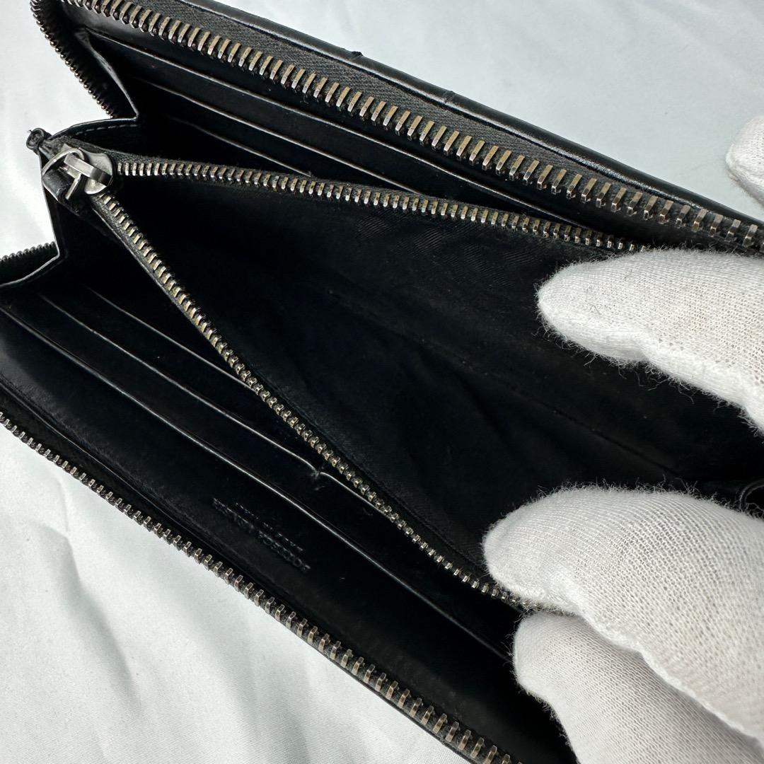 【美品】 ボッテガヴェネタ 長財布 ラウンドファスナー イントレチャート 黒