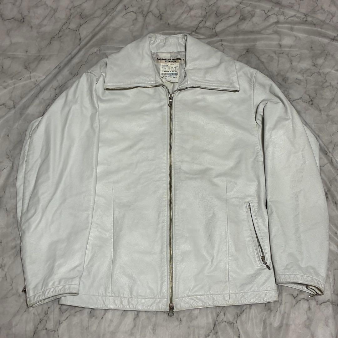 KATHARINE HAMNETT LONDON 本革 牛革 ライダース 白