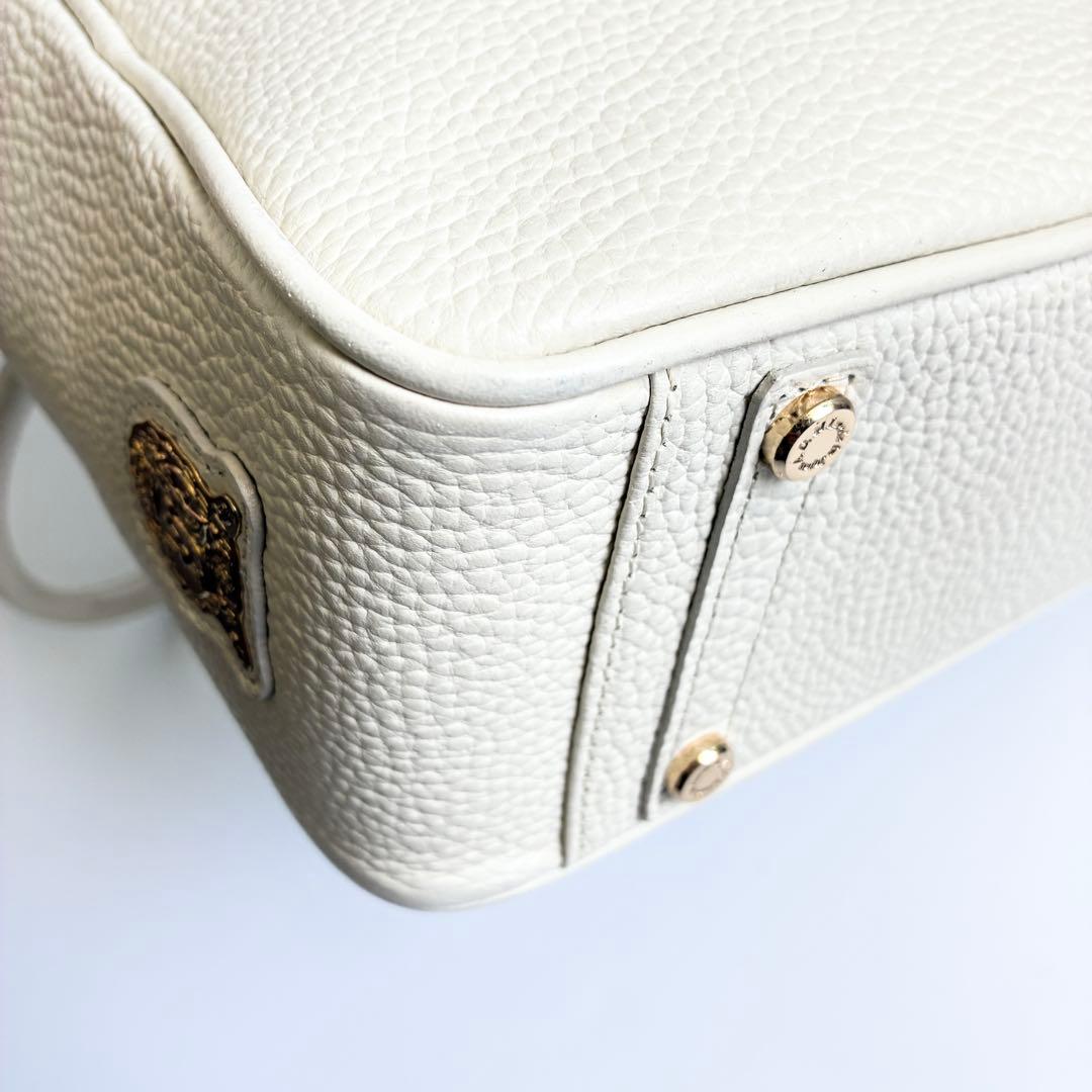 【美品】ADMJ　シボ革　ボストン トートバッグ　アイボリー　ゴールド金具