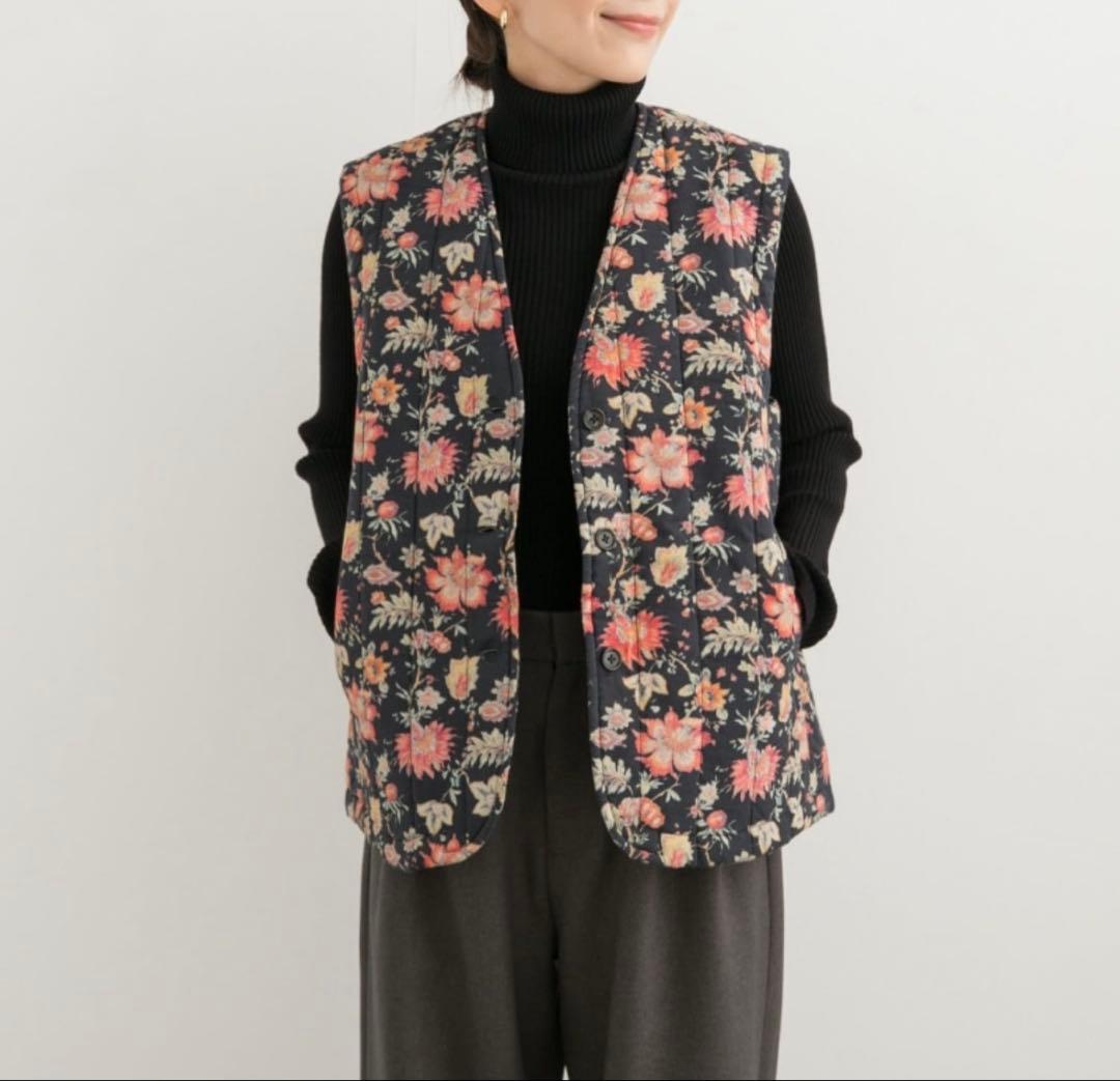 SOIL 60s FLOWER VNECK VEST キルト　中綿ベスト　ソイル