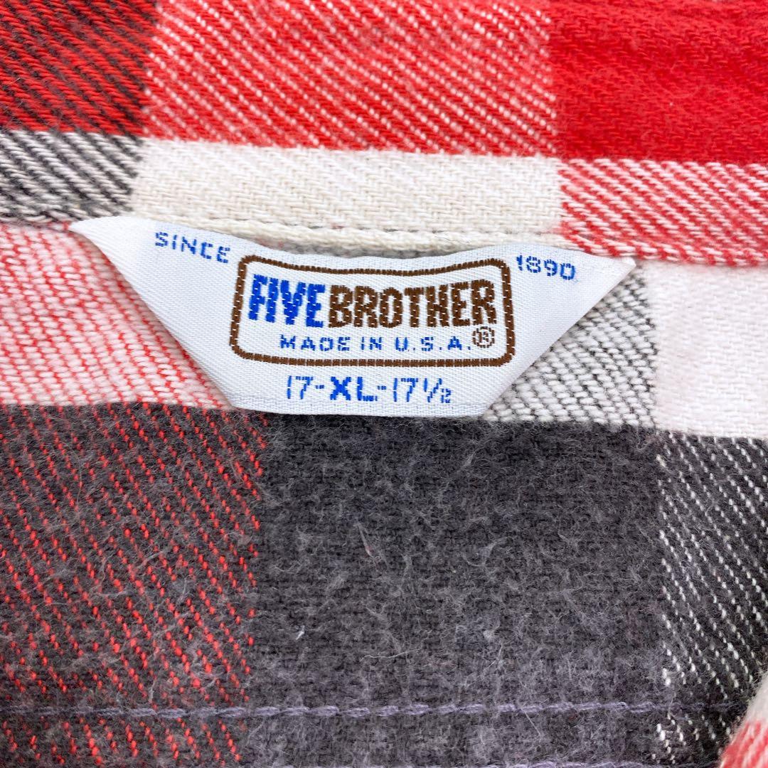 80s FIVEBROTHER ネルシャツ 赤×黒×白 USA製　XL