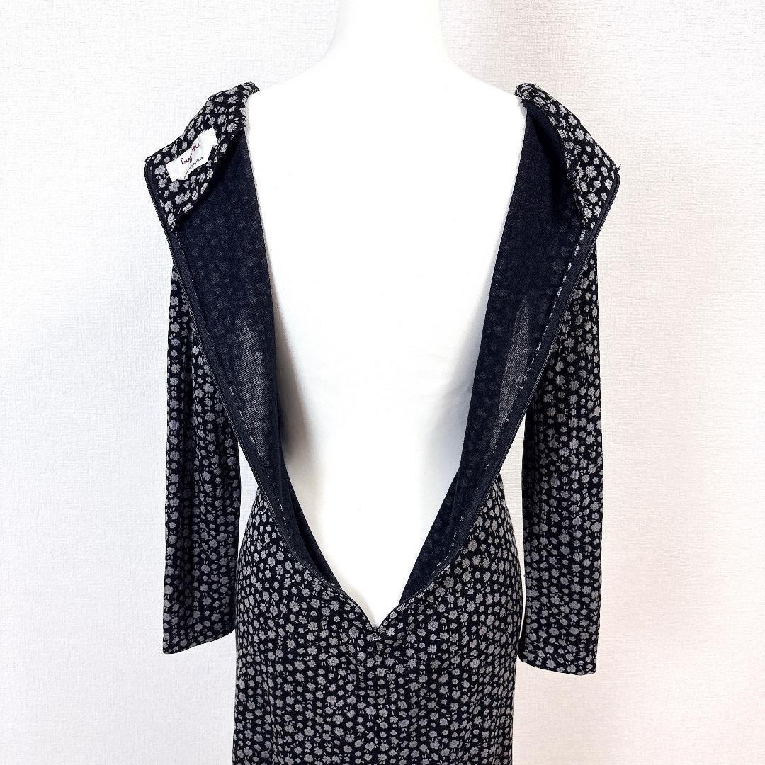 【美品】 kay me 長袖ワンピース 絞り 9 ブラック 総柄 小花柄