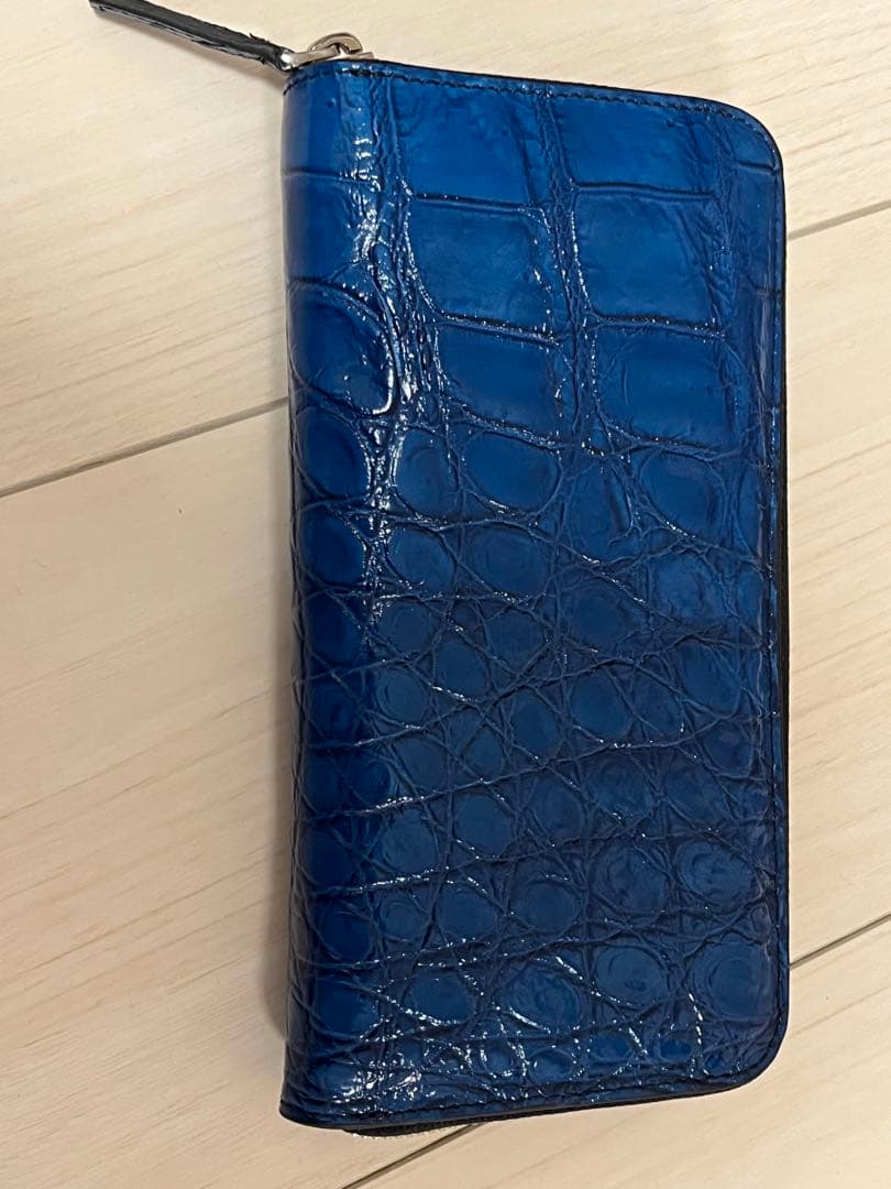 神秘の青 一枚革 クロコダイル 長財布 目地染め
