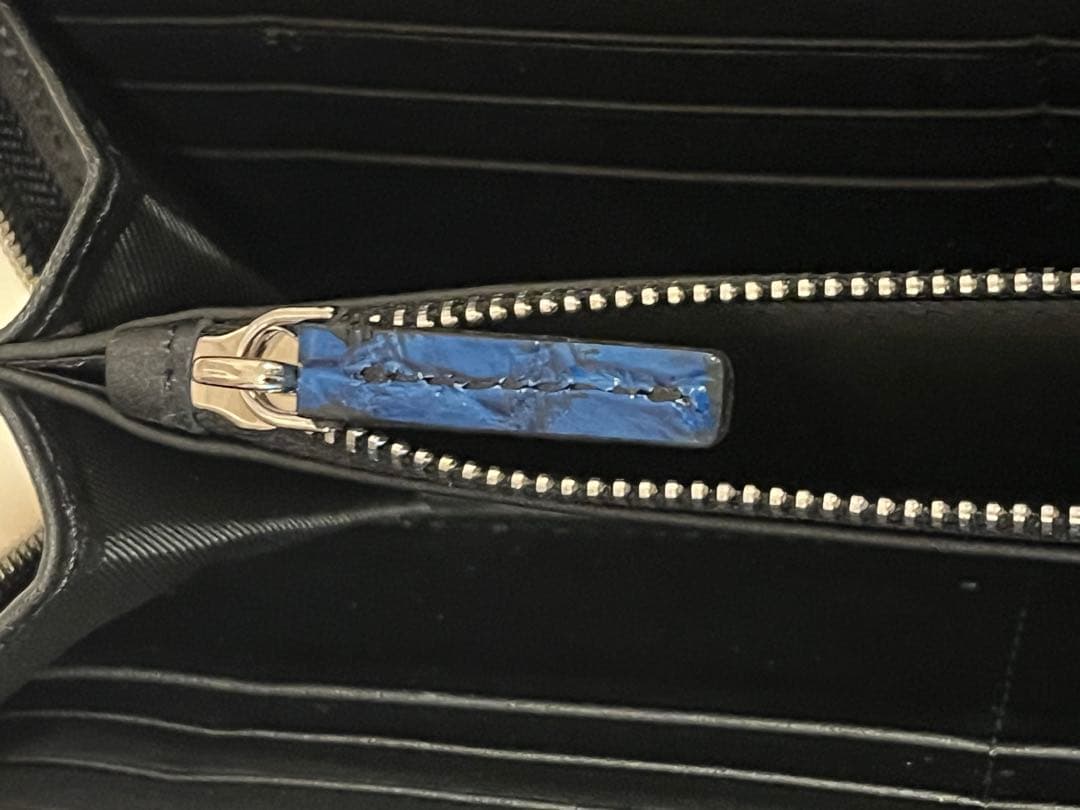 神秘の青 一枚革 クロコダイル 長財布 目地染め