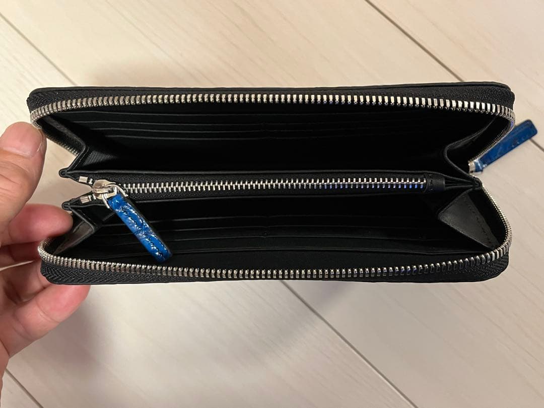 神秘の青 一枚革 クロコダイル 長財布 目地染め