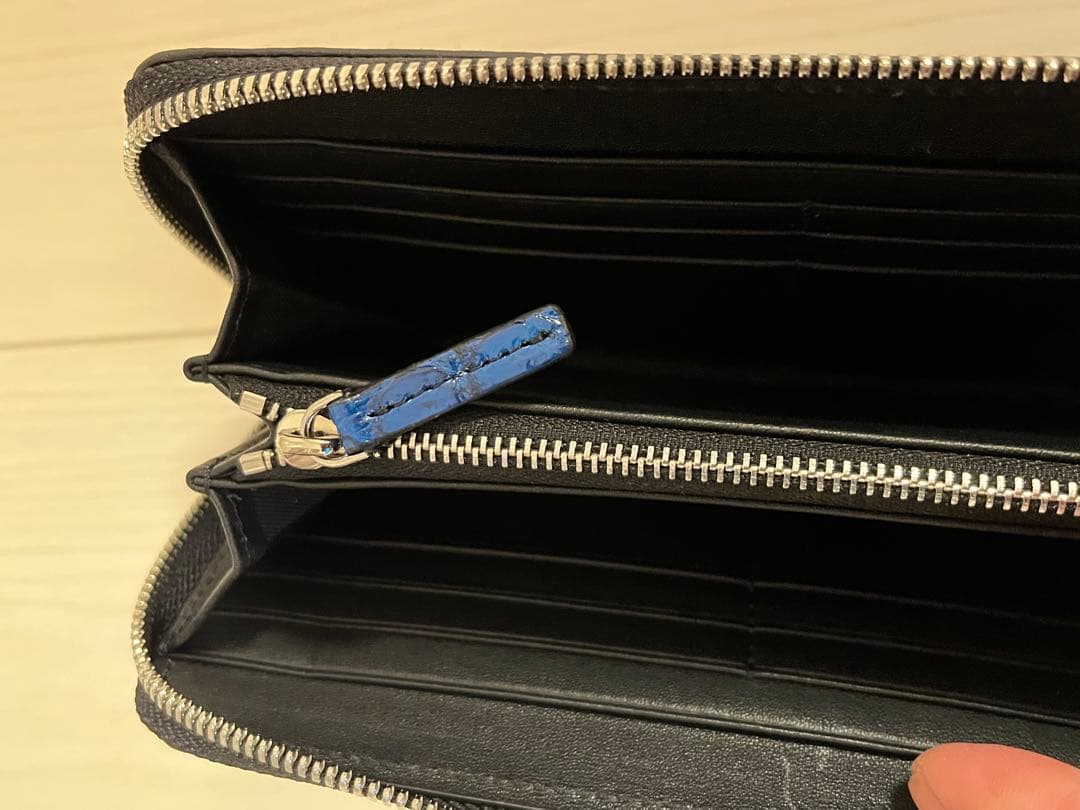 神秘の青 一枚革 クロコダイル 長財布 目地染め