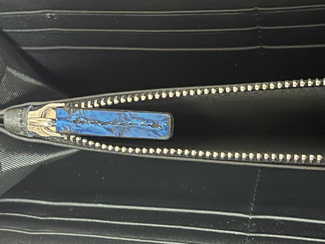 神秘の青 一枚革 クロコダイル 長財布 目地染め