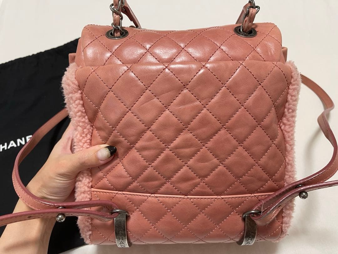 CHANEL ピンク　バックパック　ムートン　カーフ　リュック　ボア