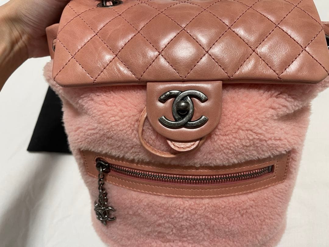 CHANEL ピンク　バックパック　ムートン　カーフ　リュック　ボア