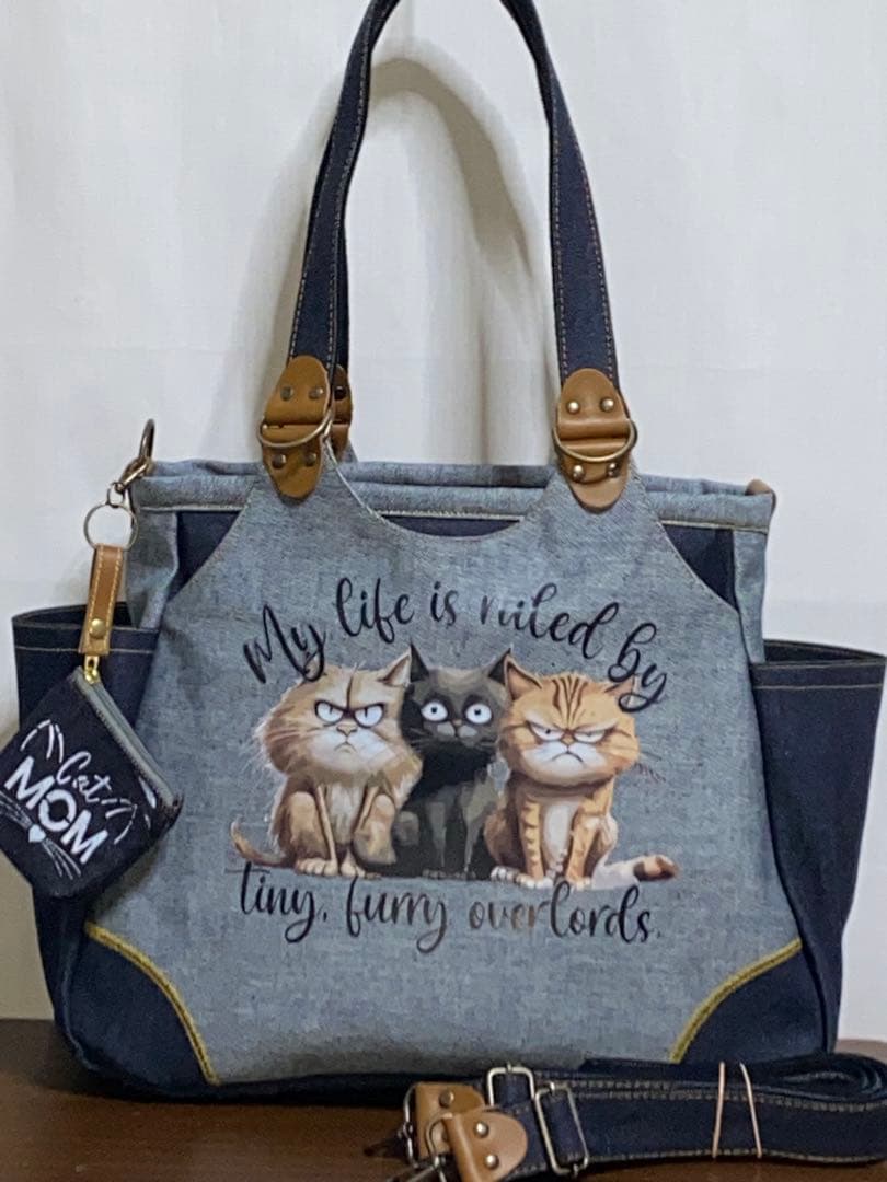 ☆両面リュック対応☆岡山デニム☆悪ネコ☆ステンシル☆4wayあおりバッグ