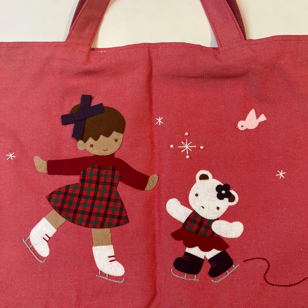 ファミリア familiar デニムバッグ 赤 レッスンバッグ