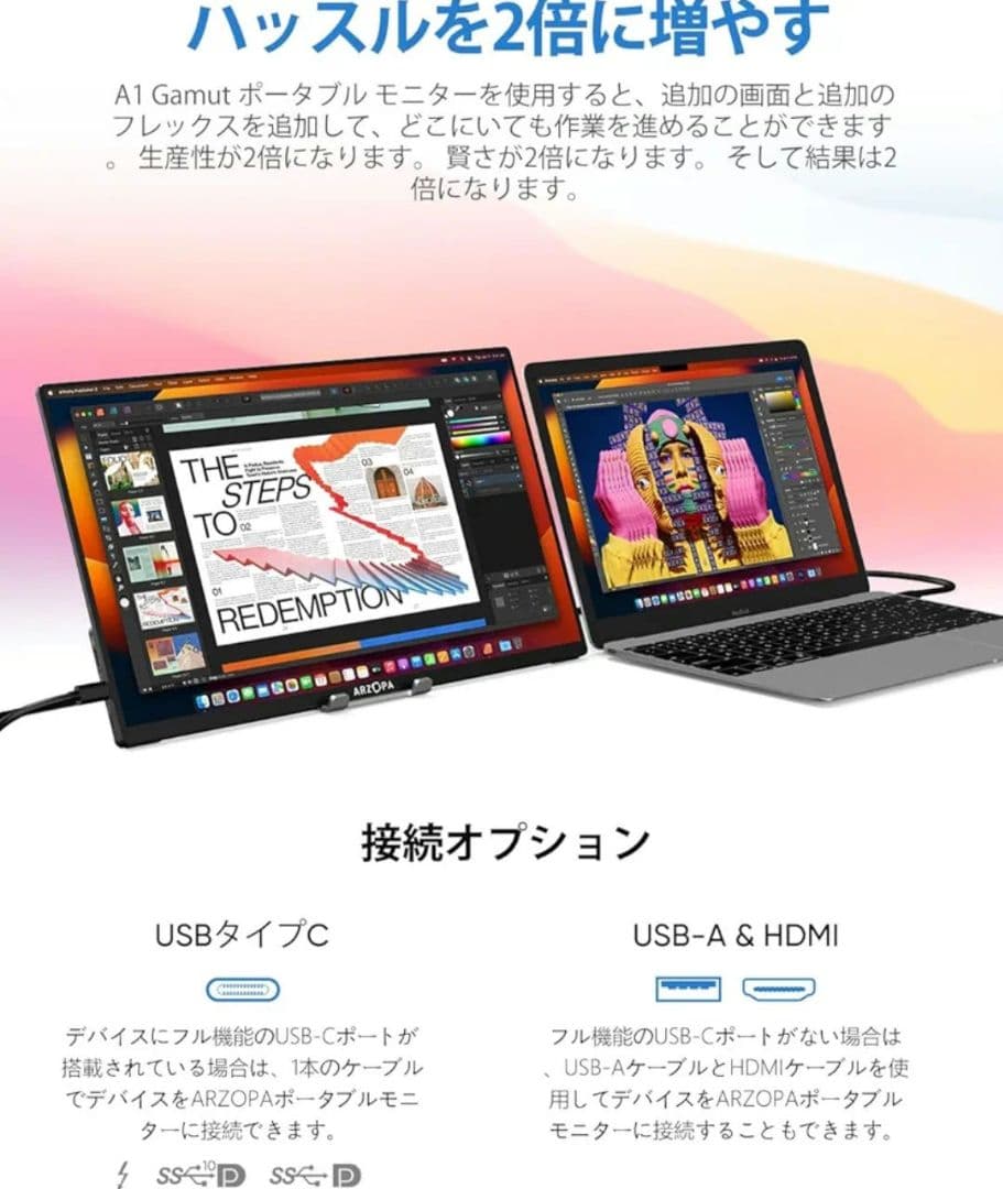 ARZOPA 15.6インチ モバイルディスプレ 3台 + アルミスタンド 付き