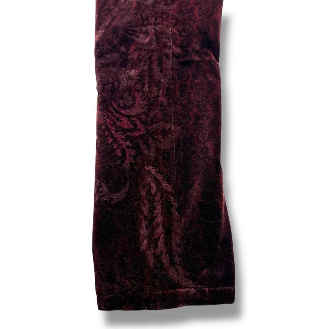 新品未使用　エトロ　ベロア素材　バーガンディーレッド　ペイズリー柄パンツ