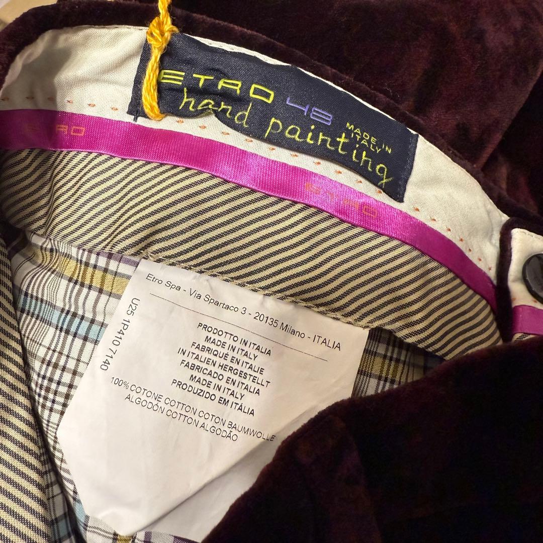 新品未使用　エトロ　ベロア素材　バーガンディーレッド　ペイズリー柄パンツ