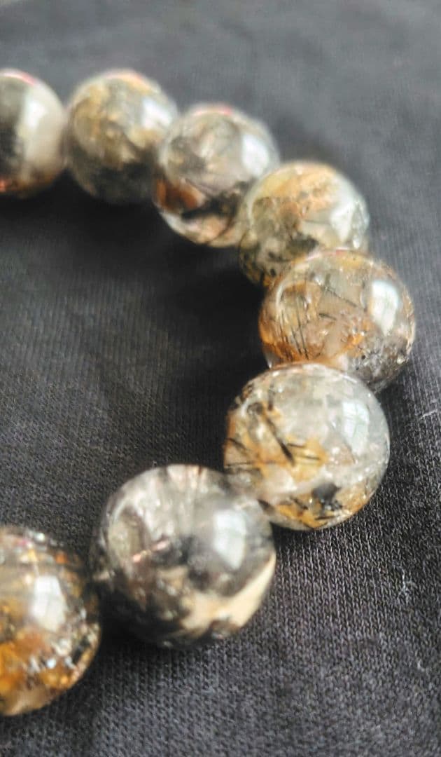 ブラックルチル15mm 　天然石　ブレスレット