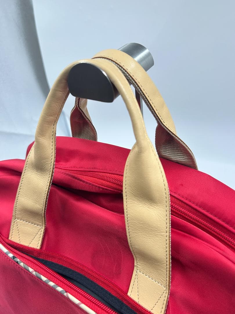 BURBERRY バーバリー ボストンバッグ ナイロン レザー 赤 ベージュ
