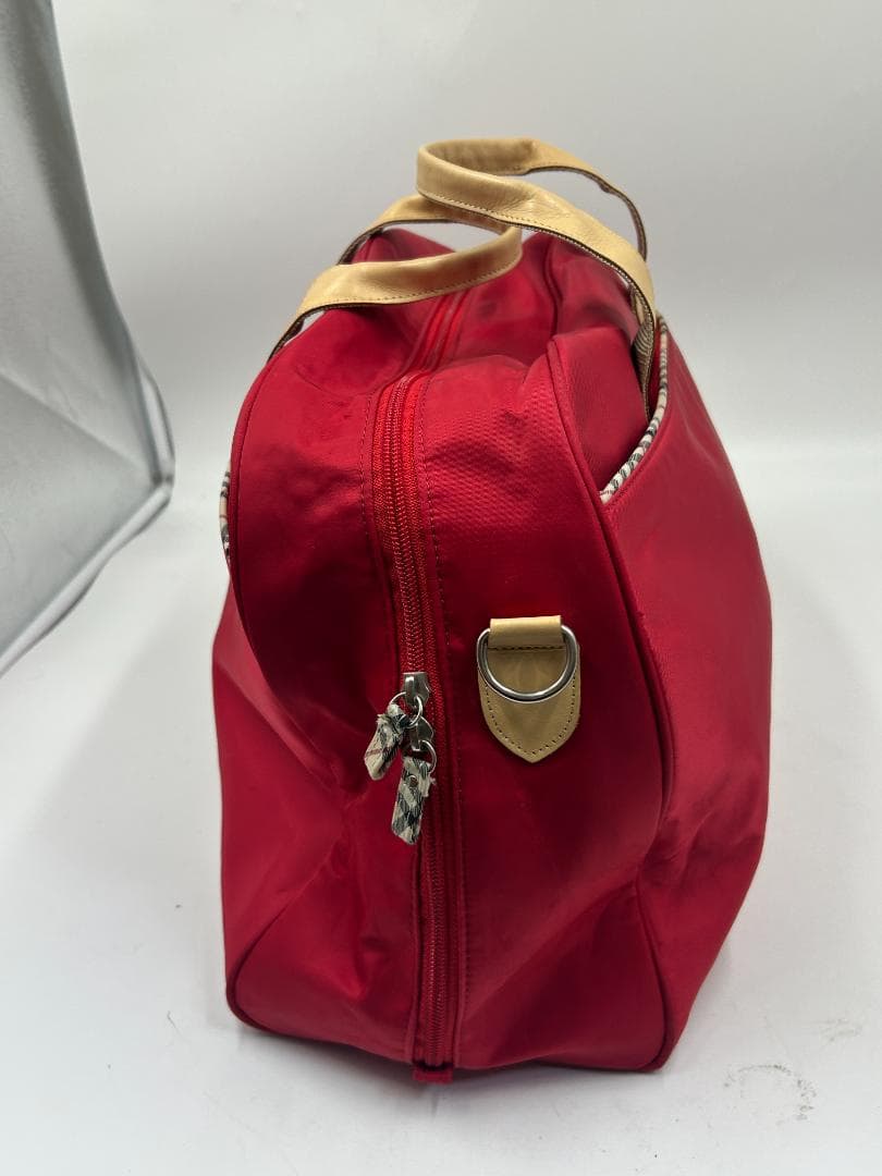 BURBERRY バーバリー ボストンバッグ ナイロン レザー 赤 ベージュ
