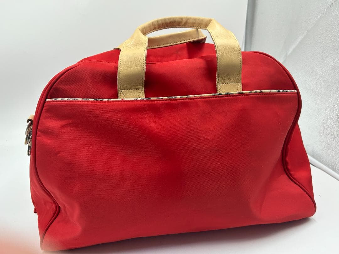 BURBERRY バーバリー ボストンバッグ ナイロン レザー 赤 ベージュ