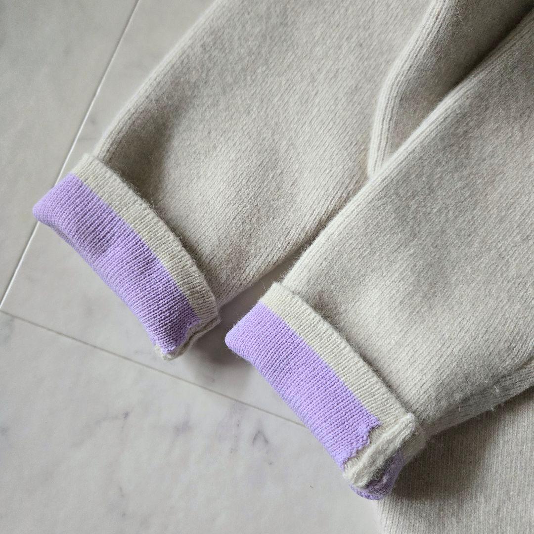 美品✨エレンディーク　ラクーンミックスダブルカーディガン　アイボリー　パープル