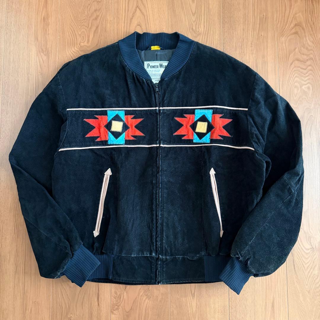 黒◎ PIONEER WEAR スエード レザージャケット ブラック USA