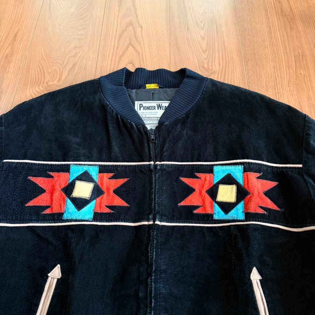 黒◎ PIONEER WEAR スエード レザージャケット ブラック USA