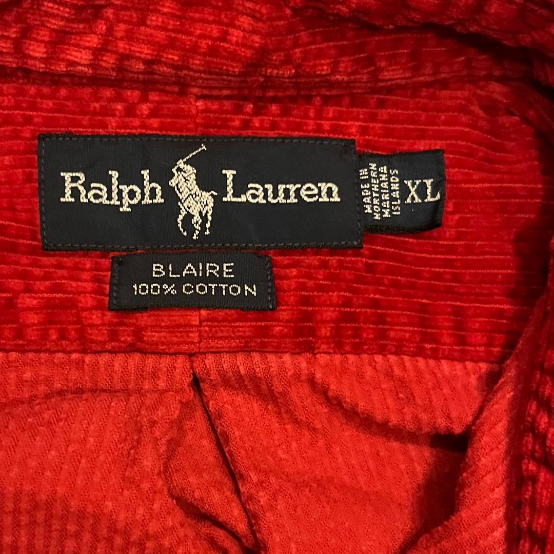 90s ラルフローレン ポロベア コーデュロイシャツ 太畝 XL