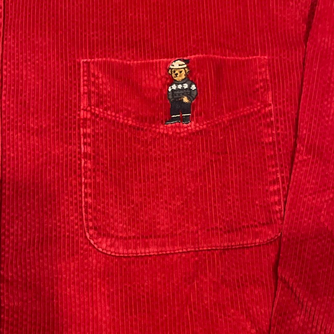 90s ラルフローレン ポロベア コーデュロイシャツ 太畝 XL