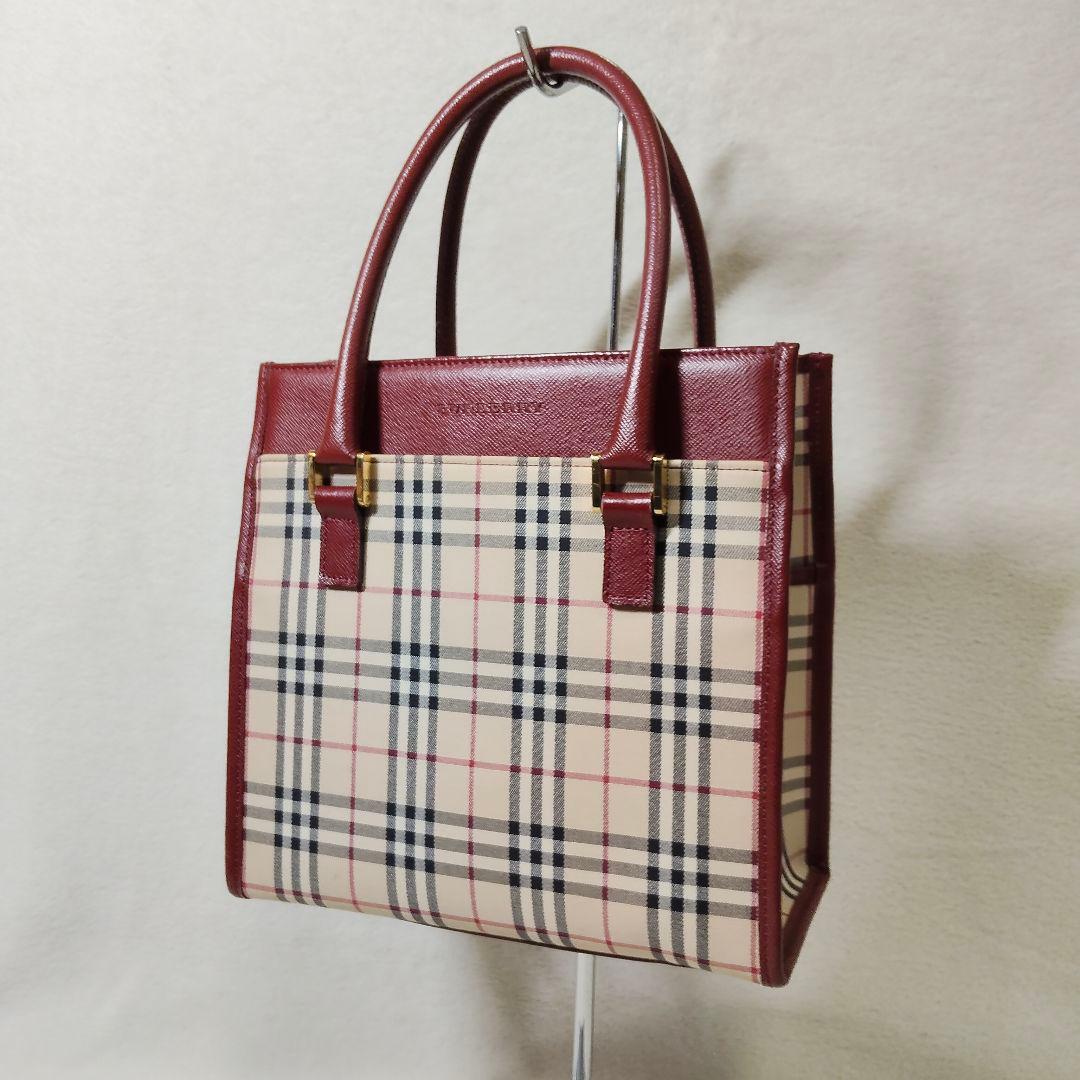 高級 バーバリー サフィアーノレザー ノバチェック ハンドバック