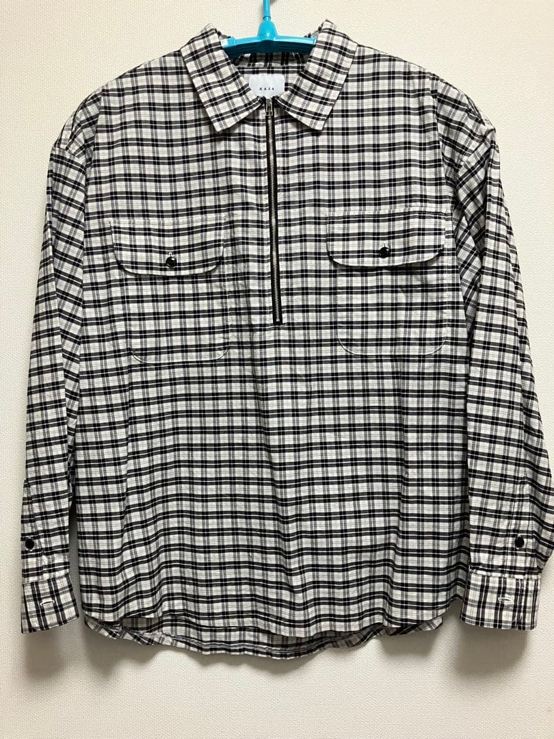 トップス KAJA HALF ZIP PULLOVER CHECK SHIRT WHITE