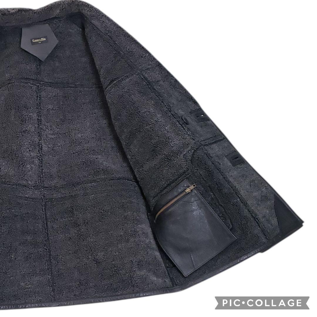 牛革　カーコート　ダブルブレスト　tesoro mio　テゾーロ ミオ　シボ　黒