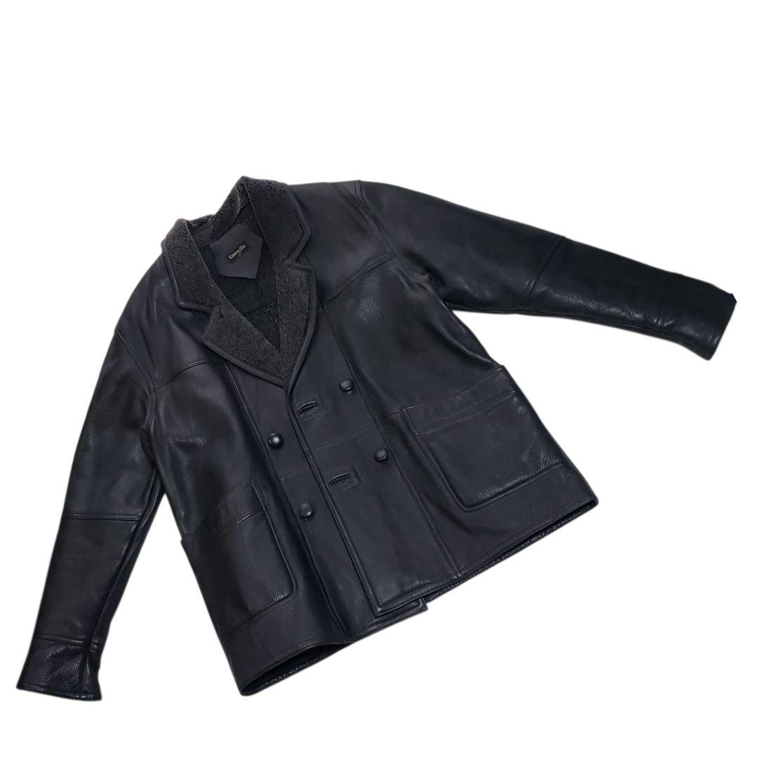 牛革　カーコート　ダブルブレスト　tesoro mio　テゾーロ ミオ　シボ　黒