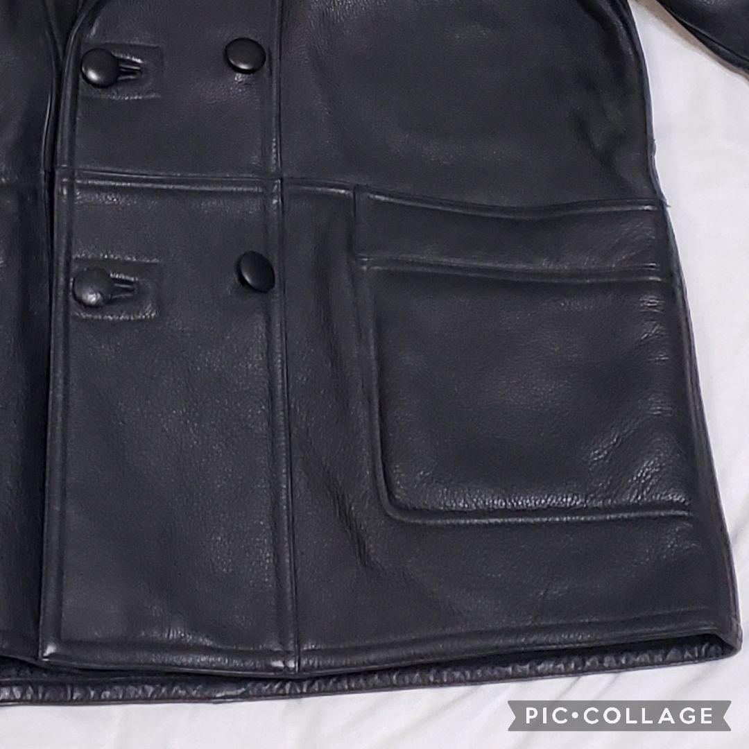 牛革　カーコート　ダブルブレスト　tesoro mio　テゾーロ ミオ　シボ　黒